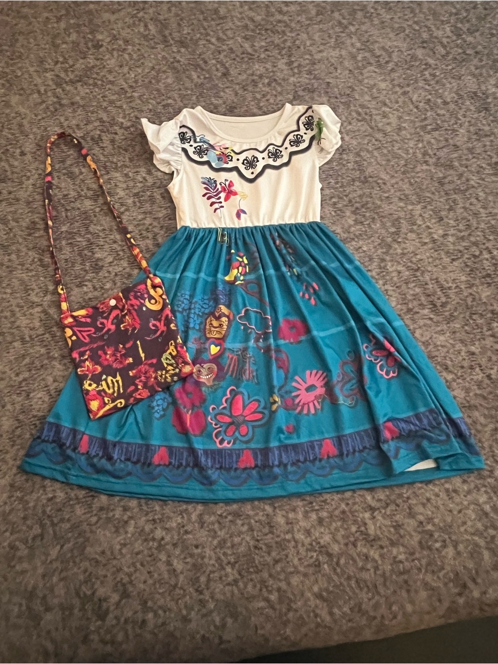 Encanto Maribel Teal and White Floral Dress with Crossbody Bag 4T